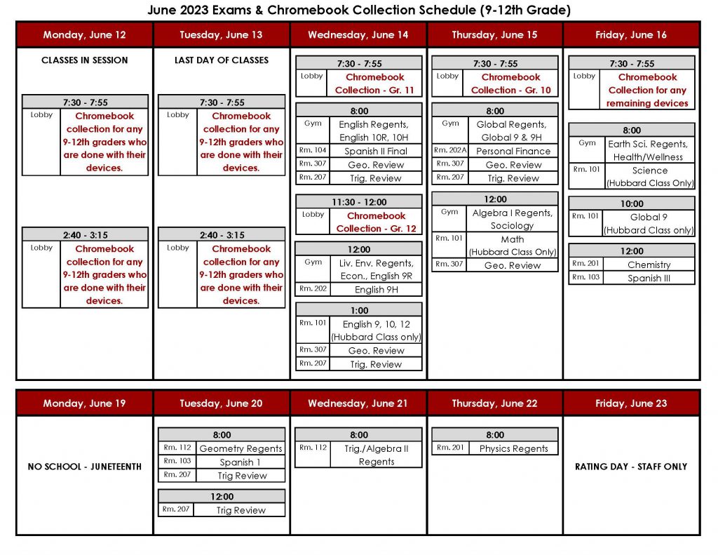 Gr. 912 exams and Chromebook collection schedule Fort Plain Central